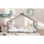 Lit cabane pour enfant avec toit et lattes de support – Gris, sans sommier à ressorts