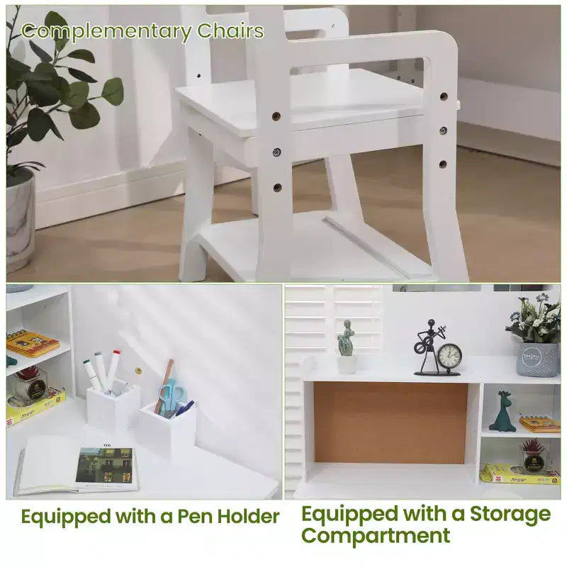 Ensemble bureau d'angle et chaise pour enfants avec étagères et tiroirs – Bois, 3-10 ans
