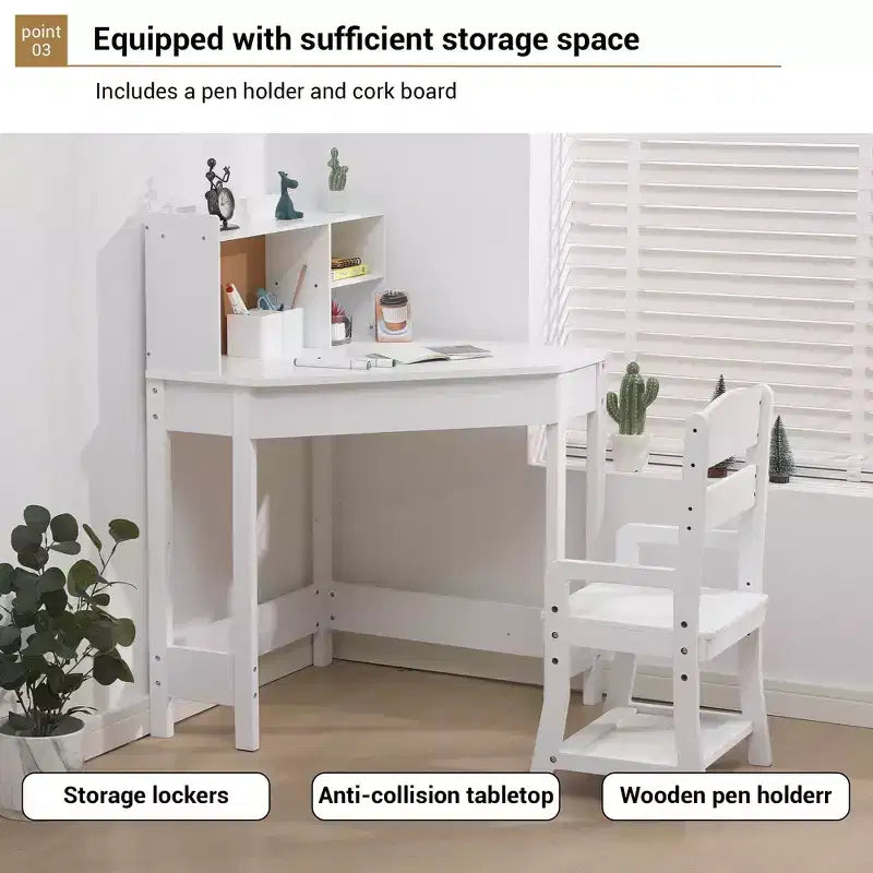 Ensemble bureau d'angle et chaise pour enfants avec étagères et tiroirs – Bois, 3-10 ans