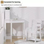 Ensemble bureau d'angle et chaise pour enfants avec étagères et tiroirs – Bois, 3-10 ans