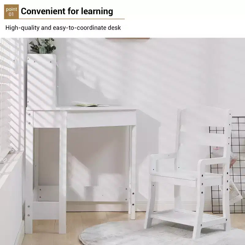 Ensemble bureau d'angle et chaise pour enfants avec étagères et tiroirs – Bois, 3-10 ans