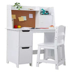 Kids Desk and Chair Set, Wooden Study Table with Storage Shelf, Children School Learning Desk Set, Writing Table Computer Table, White