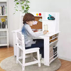 Ensemble bureau et chaise pour enfants avec étagère de rangement – Table d'étude en bois, blanc, 3 ans et +