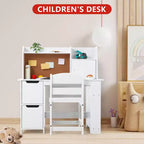 Ensemble bureau et chaise pour enfants avec étagère de rangement – Table d'étude en bois, blanc, 3 ans et +