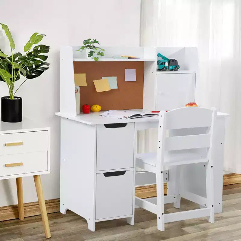 Ensemble bureau et chaise pour enfants avec étagère de rangement – Table d'étude en bois, blanc, 3 ans et +