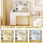 Coiffeuse avec miroir lumineux LED et prise de courant – Lumières réglables 3 couleurs