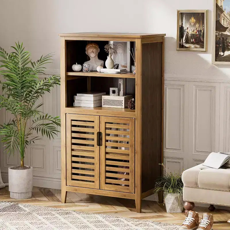 Meuble de rangement de salle de bain autoportant en bambou – 4 étagères, 92,5 cm (H) x 49,3 cm (l)