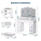 Coiffeuse avec miroir lumineux, 3 tiroirs, 2 armoires et tabouret de rangement – MDF blanc