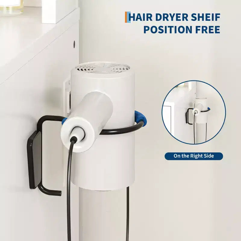 Coiffeuse avec miroir lumineux, 3 tiroirs, 2 armoires et tabouret de rangement – MDF blanc