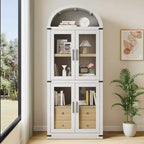Bibliothèque arche de style rustique de 71,6 po avec portes vitrées, 2 tiroirs et 4 étagères