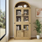 Bibliothèque arche de style rustique de 71,6 po avec portes vitrées, 2 tiroirs et 4 étagères