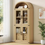 Bibliothèque arche de style rustique de 71,6 po avec portes vitrées, 2 tiroirs et 4 étagères