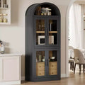 71.4in Arched Bookshelf with Storage,4-Tier Farmhouse Book Shelf,with Doors and Drawers Farmhouse Bookcase for Living Room,Kitchen