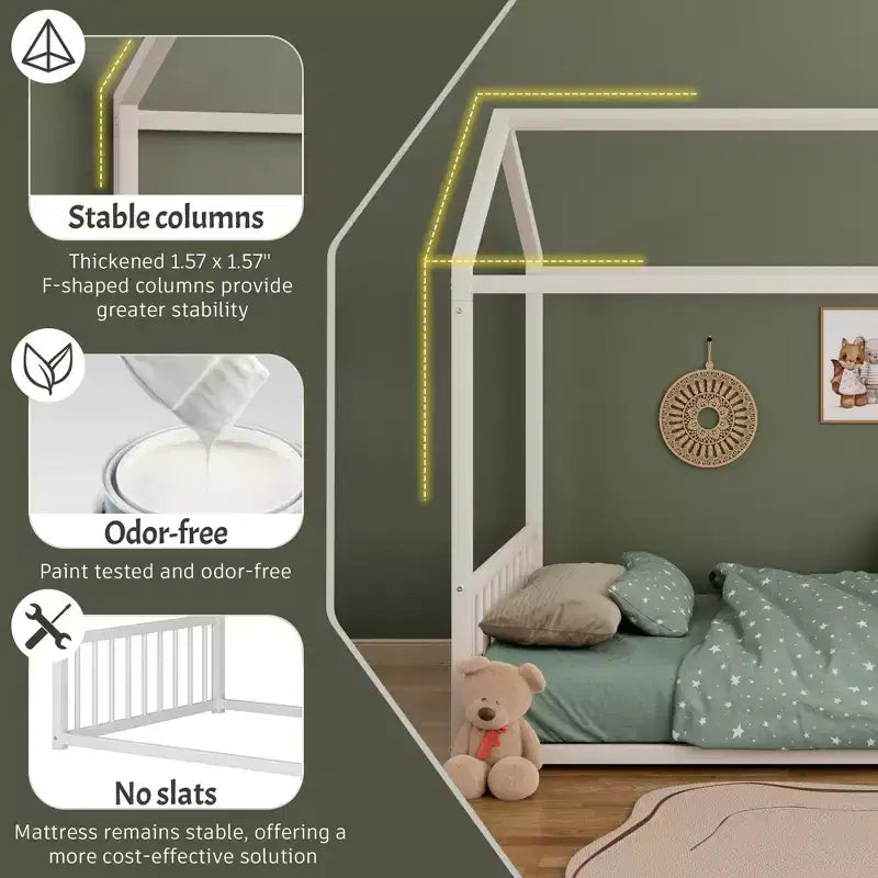 Cadre de lit Montessori au sol avec barrières de sécurité – Métal, simple et double, pour enfants