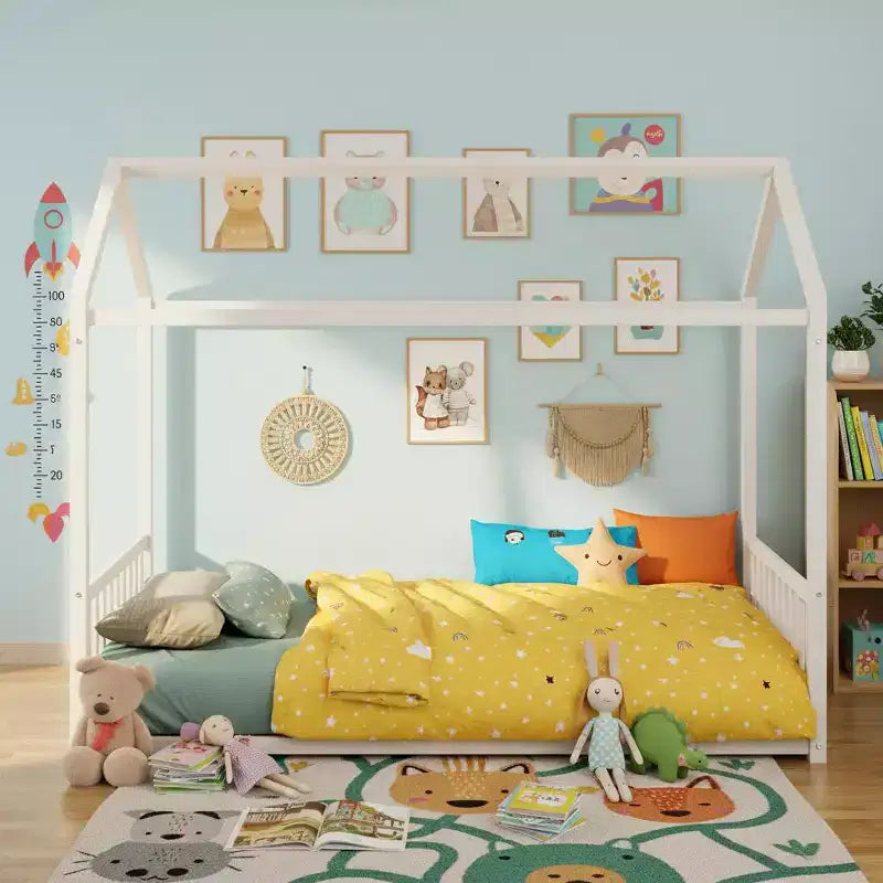 Cadre de lit Montessori au sol avec barrières de sécurité – Métal, simple et double, pour enfants