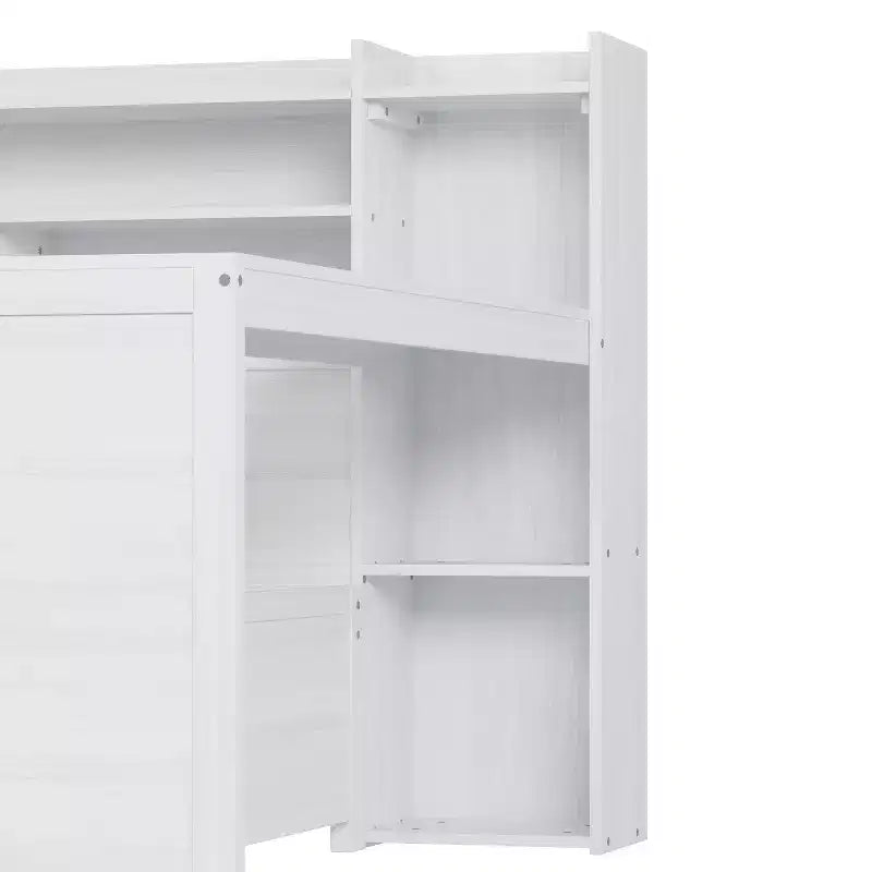Lit de repos simple avec tiroirs de rangement, étagères et bureau – Blanc antique, cadre en bois