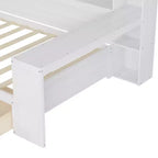 Lit de repos simple avec tiroirs de rangement, étagères et bureau – Blanc antique, cadre en bois