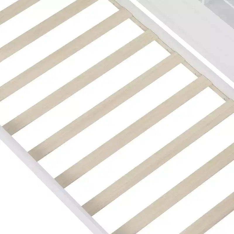 Lit de repos simple avec tiroirs de rangement, étagères et bureau – Blanc antique, cadre en bois