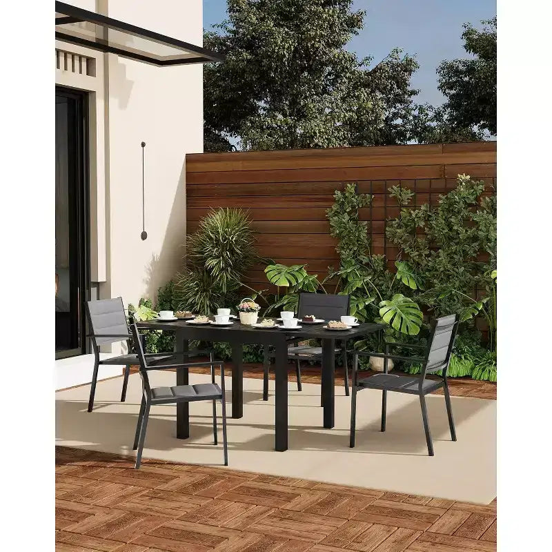 Lot de 4 chaises de salle à manger d'extérieur empilables en aluminium avec accoudoirs – Patio et jardin