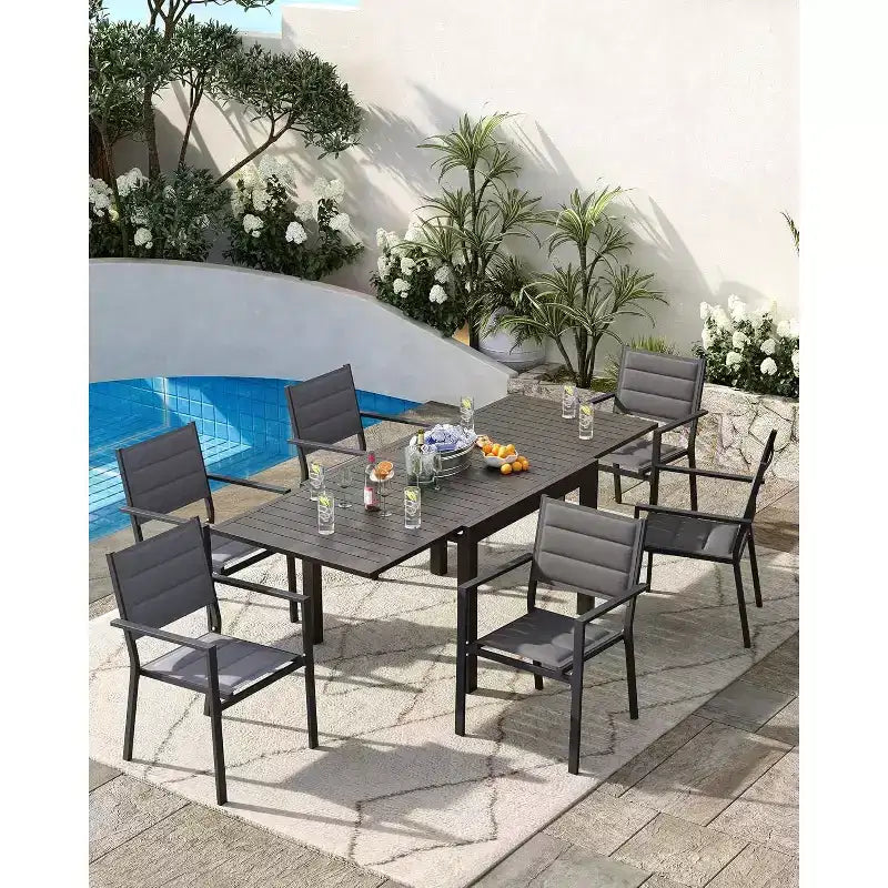 Lot de 4 chaises de salle à manger d'extérieur empilables en aluminium avec accoudoirs – Patio et jardin