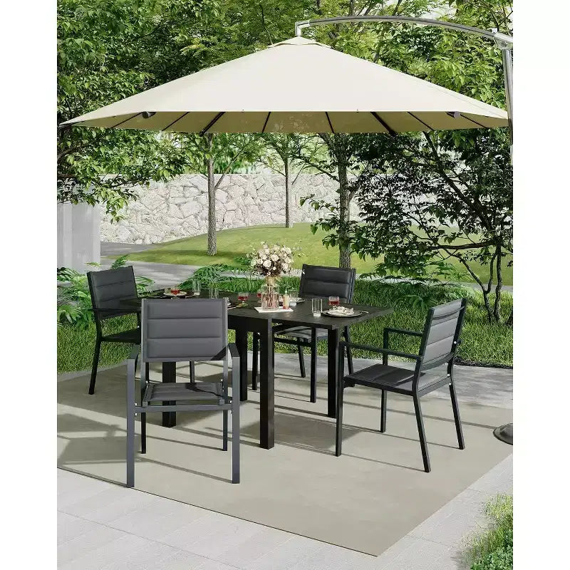 Lot de 4 chaises de salle à manger d'extérieur empilables en aluminium avec accoudoirs – Patio et jardin