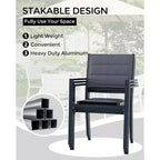 Lot de 4 chaises de salle à manger d'extérieur empilables en aluminium avec accoudoirs – Patio et jardin
