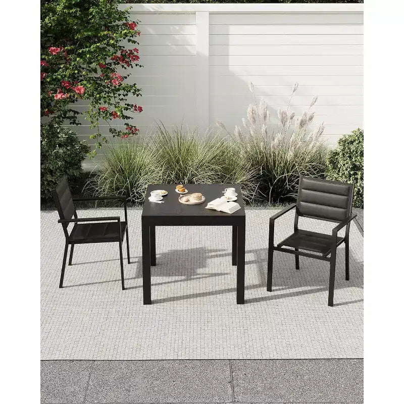 Lot de 4 chaises de salle à manger d'extérieur empilables en aluminium avec accoudoirs – Patio et jardin