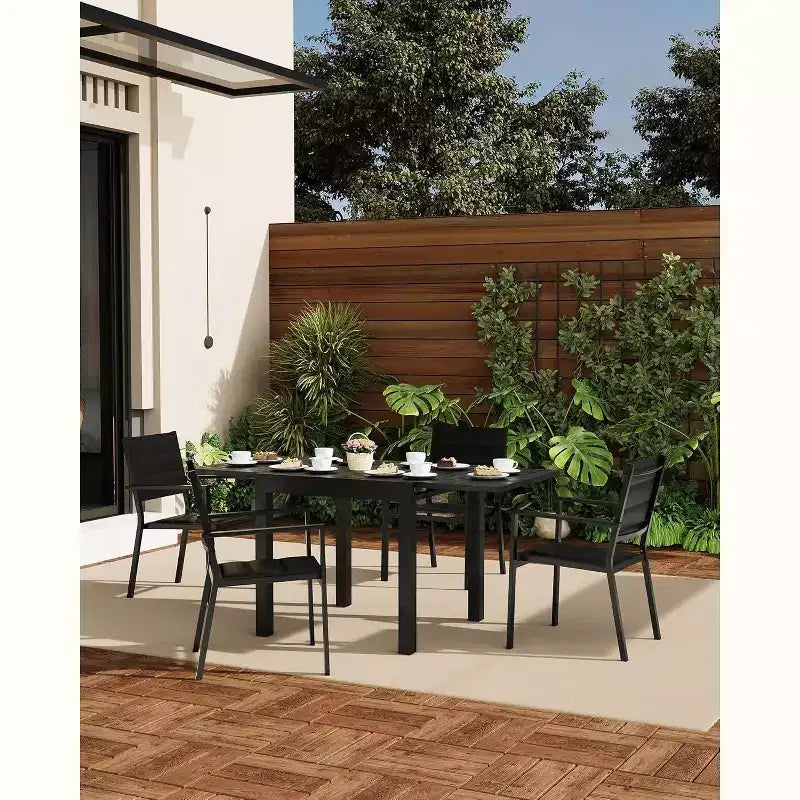 Lot de 4 chaises de salle à manger d'extérieur empilables en aluminium avec accoudoirs – Patio et jardin