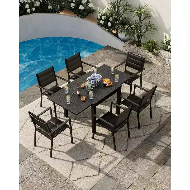 Lot de 4 chaises de salle à manger d'extérieur empilables en aluminium avec accoudoirs – Patio et jardin