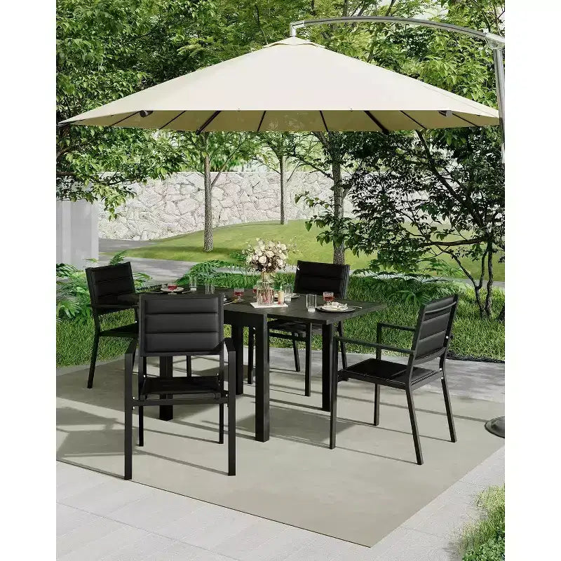 Lot de 4 chaises de salle à manger d'extérieur empilables en aluminium avec accoudoirs – Patio et jardin