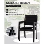Lot de 4 chaises de salle à manger d'extérieur empilables en aluminium avec accoudoirs – Patio et jardin
