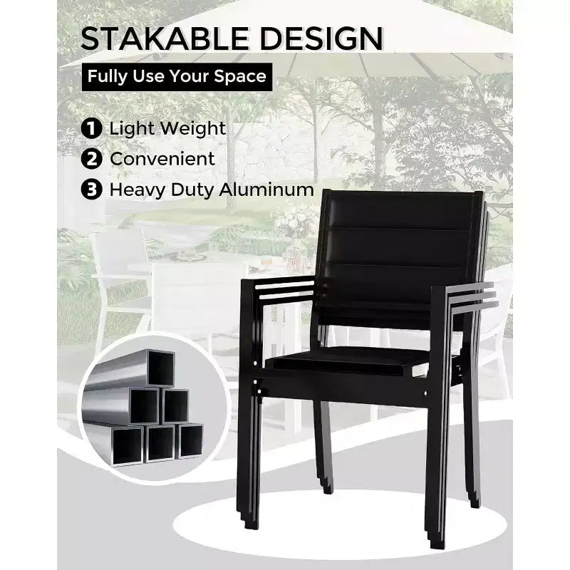 Lot de 4 chaises de salle à manger d'extérieur empilables en aluminium avec accoudoirs – Patio et jardin