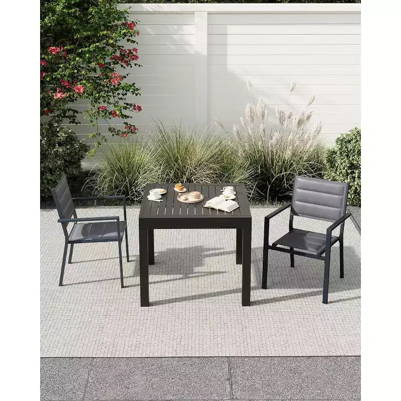 Lot de 4 chaises de salle à manger d'extérieur empilables en aluminium avec accoudoirs – Patio et jardin