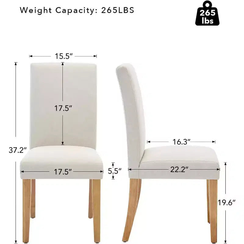 Ensemble de 2 chaises de salle à manger en tissu – Dossier haut incurvé, soutien lombaire, capacité de 120 kg