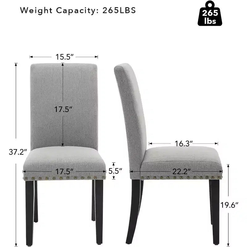 Ensemble de 2 chaises de salle à manger en tissu – Dossier haut incurvé, soutien lombaire, capacité de 120 kg