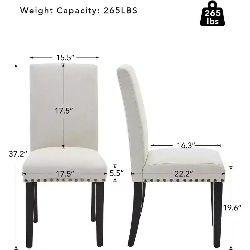 Ensemble de 2 chaises de salle à manger en tissu – Dossier haut incurvé, soutien lombaire, capacité de 120 kg