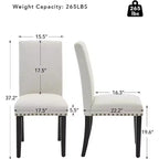 Ensemble de 2 chaises de salle à manger en tissu – Dossier haut incurvé, soutien lombaire, capacité de 120 kg