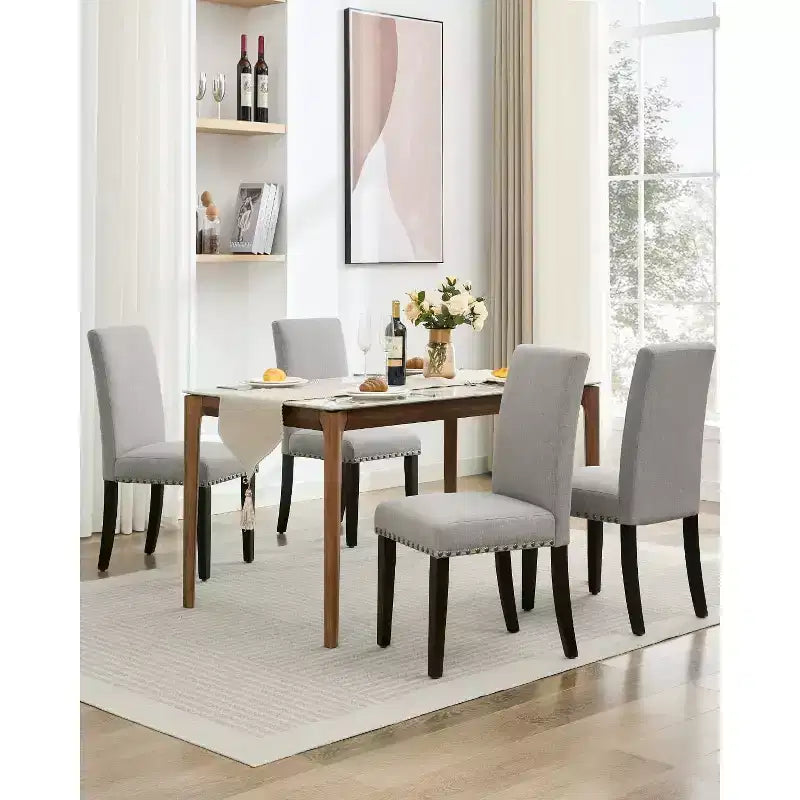 Ensemble de 2 chaises de salle à manger en tissu – Dossier haut incurvé, soutien lombaire, capacité de 120 kg