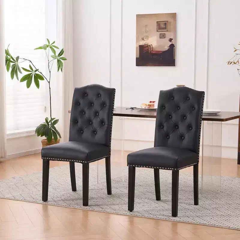 Lot de 2 chaises de salle à manger en similicuir – Dossier haut capitonné et garniture cloutée, 113 kg