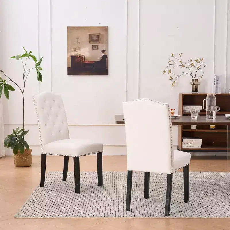 Lot de 2 chaises de salle à manger en similicuir – Dossier haut capitonné et garniture cloutée, 113 kg