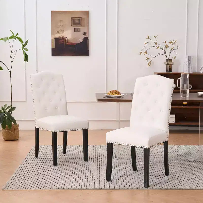 FERPIT Set of 2 Upholstery Faux Leather Dining Chairs with Button Tufted High Back and Nailhead Trim