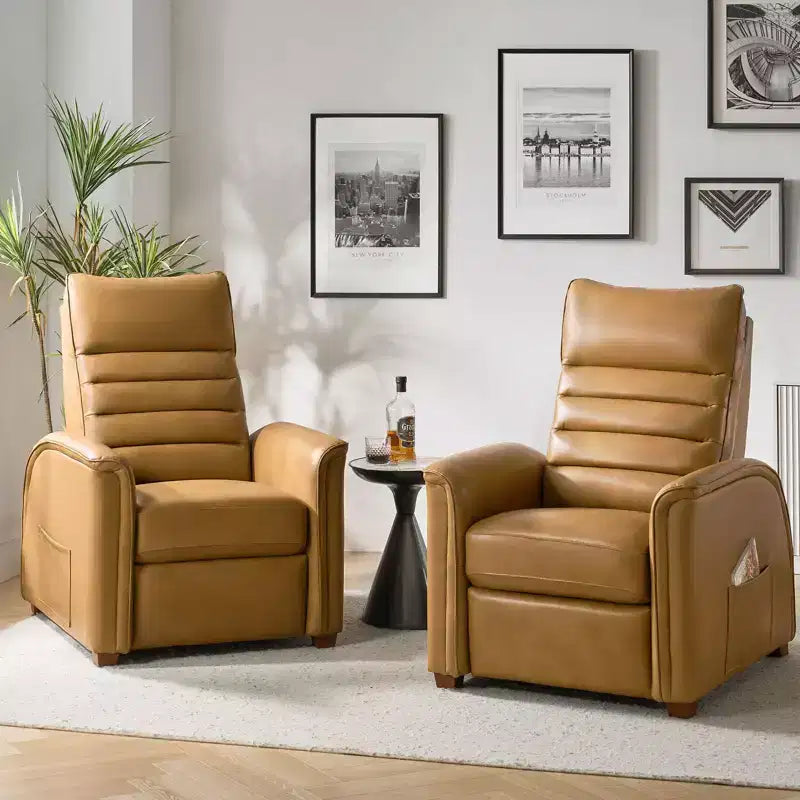 Ensemble de 2 fauteuils inclinables zéro gravité en cuir véritable avec appuie-tête réglable