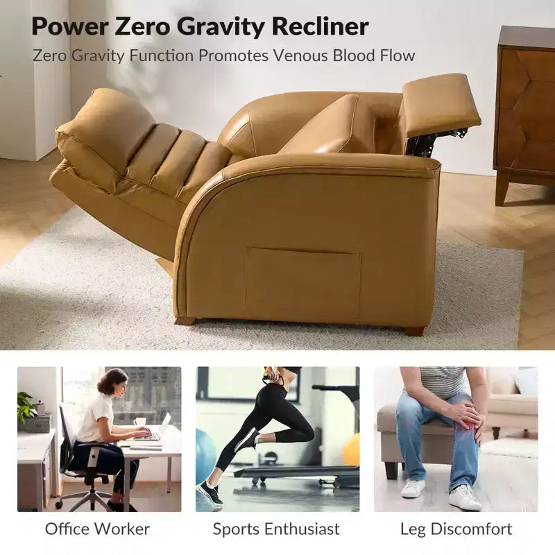 Ensemble de 2 fauteuils inclinables zéro gravité en cuir véritable avec appuie-tête réglable