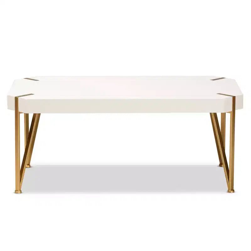 Table basse rectangulaire – Plateau en MDF blanc et pieds en métal doré brossé, 43,5"L x 18"H
