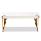 Table basse rectangulaire – Plateau en MDF blanc et pieds en métal doré brossé, 43,5"L x 18"H