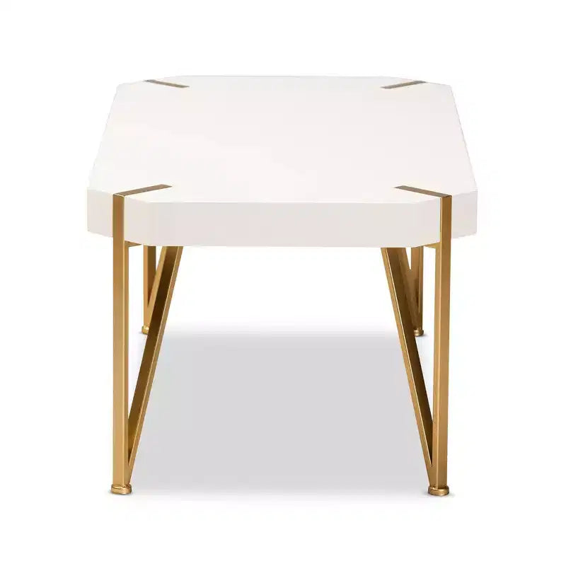 Table basse rectangulaire – Plateau en MDF blanc et pieds en métal doré brossé, 43,5"L x 18"H