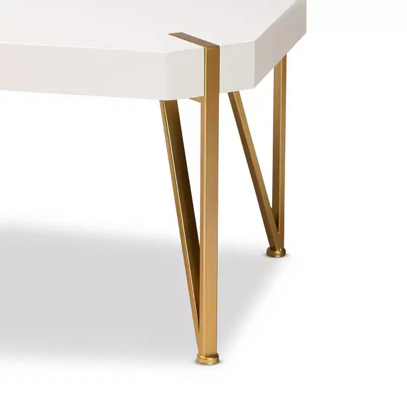 Table basse rectangulaire – Plateau en MDF blanc et pieds en métal doré brossé, 43,5"L x 18"H