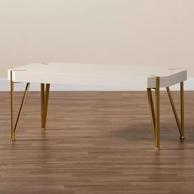 Table basse rectangulaire – Plateau en MDF blanc et pieds en métal doré brossé, 43,5"L x 18"H
