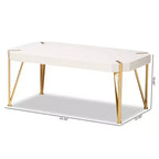 Table basse rectangulaire – Plateau en MDF blanc et pieds en métal doré brossé, 43,5"L x 18"H