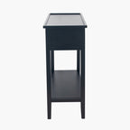 Console en bois de pin noir satiné à 2 tiroirs avec poignées dorées